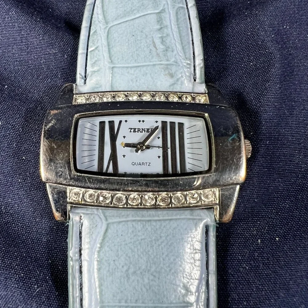 Bijoux Terner Womens Quartz Watch With Light Blue Croc-Embossed Band & Rhineston - Picture 2 of 4